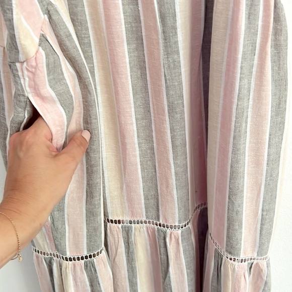 Caslon Cabana Stripe Linen Lattice Trim Tiered Maxi Dress Vertical Stripes - Picture 9 of 14